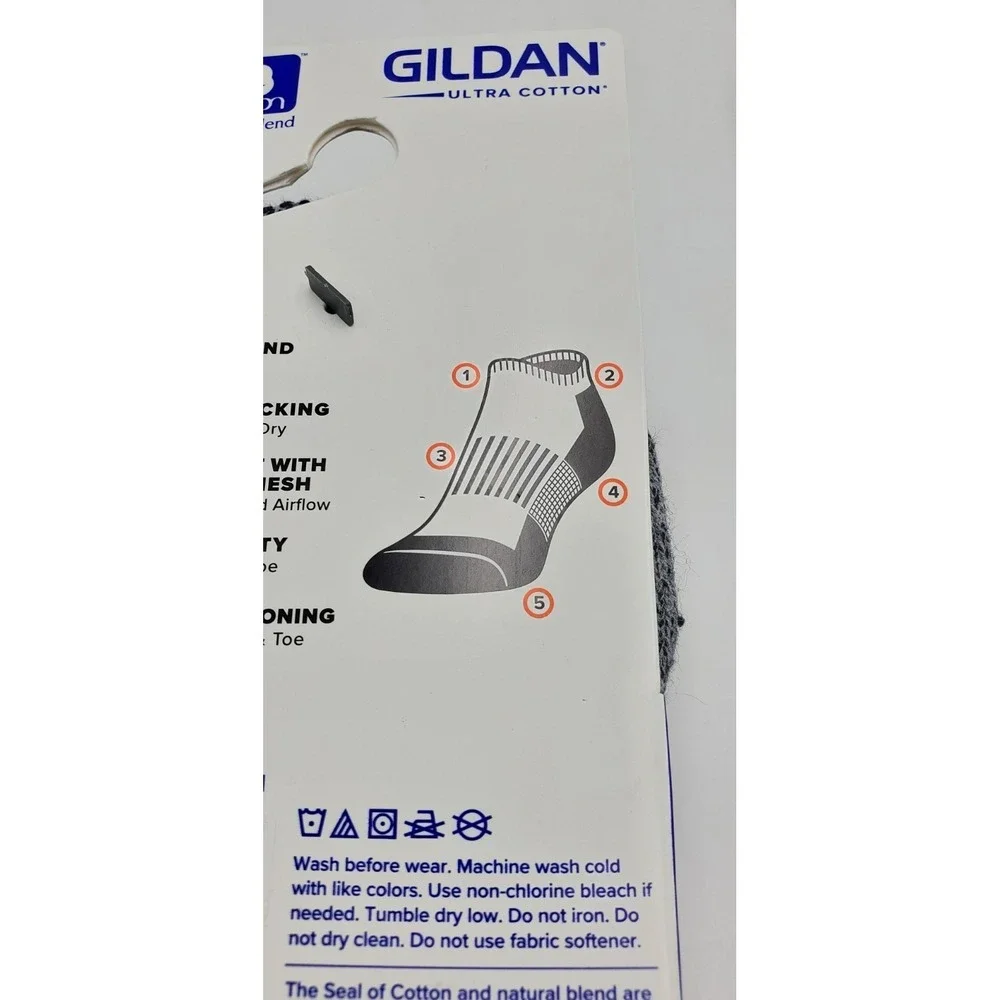 Gildan Ultra Cotton No‑Show Socks 3 Pks 9 Pairs Mens Size 6‑12 Gray  Black Blue
